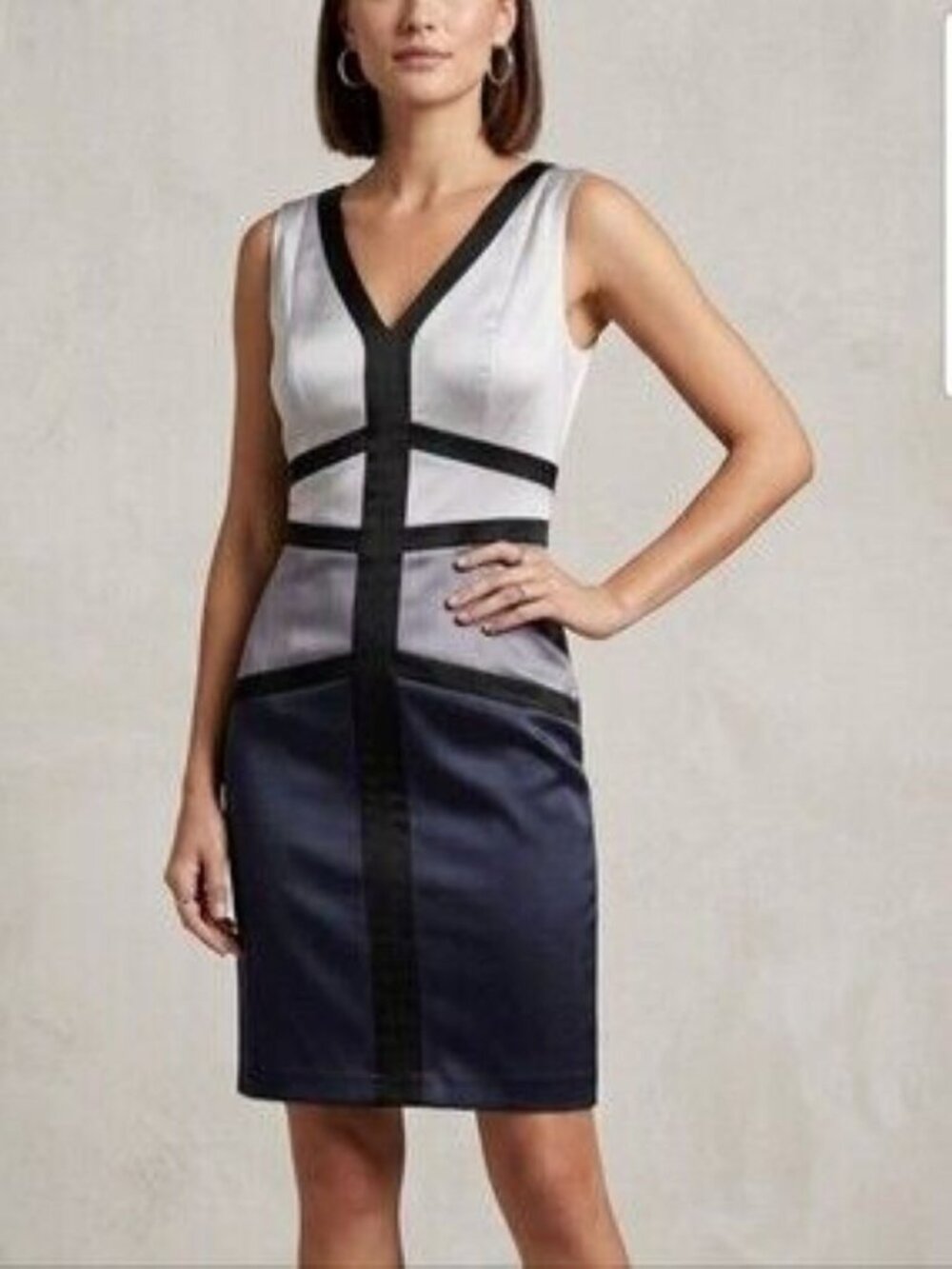 Sangria silver, grey, and navy colorblock sheath cocktail dress size 6